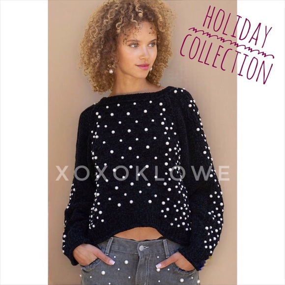 POL Pearl Velvet Chenille Sweater Relaxed Fit Black - Picture 13 of 15